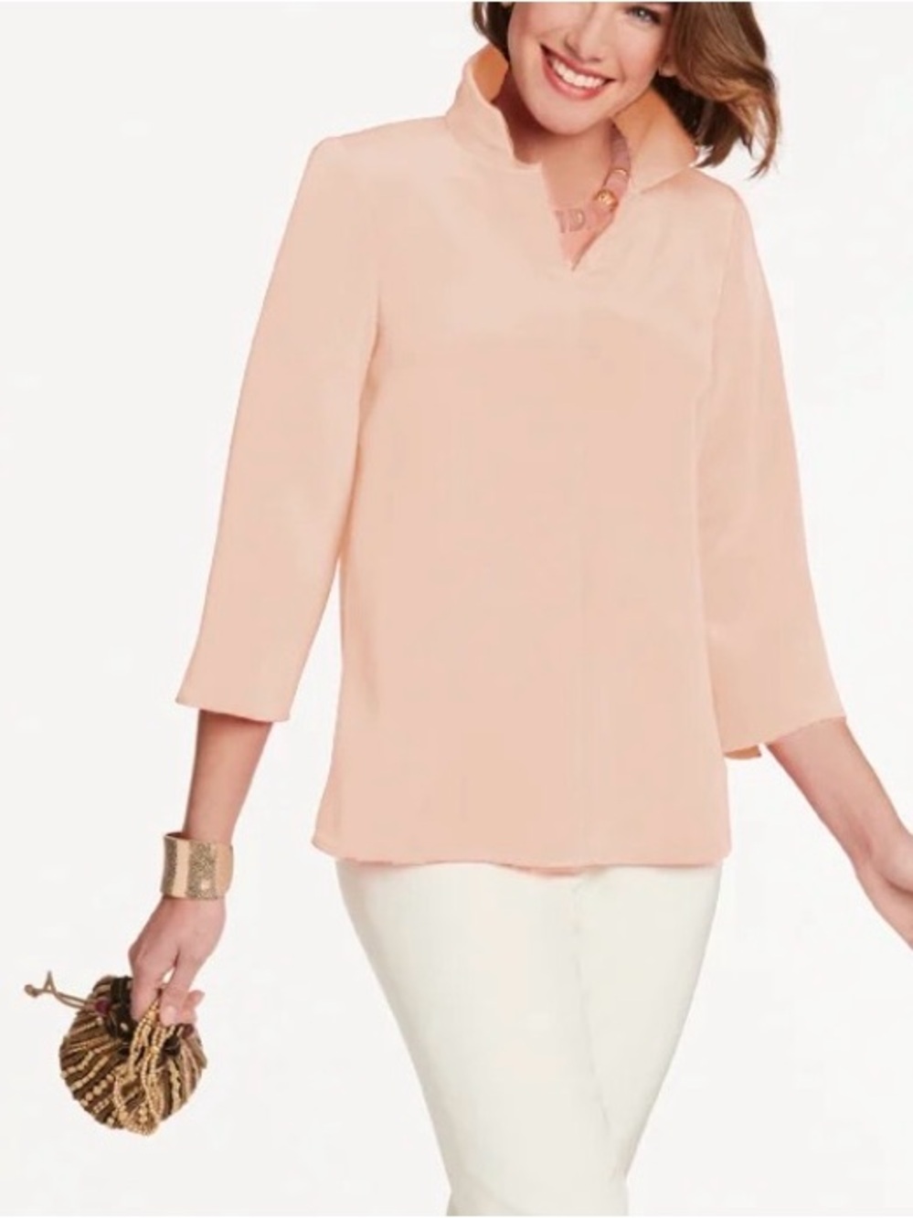 Nina Mclemore Silk Cream Pink tunic blouse size 8